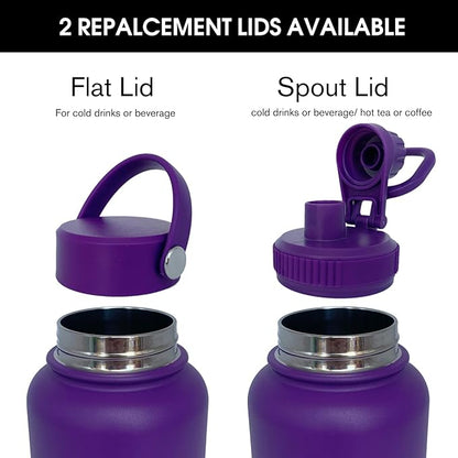 32oz Insulated Water Bottle ，Stainless Steel Sports Water Cup Flask with 2 Lids, Wide Mouth Travel Thermal Mug,Outdoor Sports Bottle（Purple）