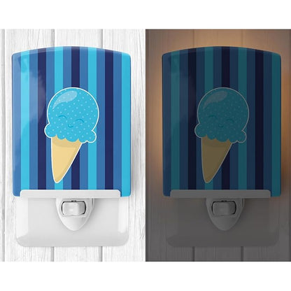 Caroline's Treasures BB9062CNL Ice Cream Cone Blue Ceramic Night Light Compact, UL-Certified, Ideal for Bedroom, Bathroom, Nursery, Hallway, Kitchen, 6x4x3, Multicolor