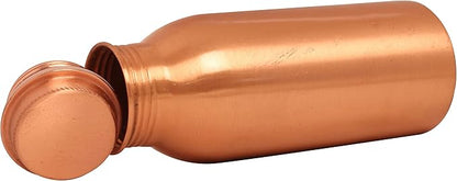 Pure Copper Water Bottle - Handcrafted - Ayurveda health benefits - Large 17.50 oz - Leak proof - Easy to carry for Sports, Fitness, Yoga, School - Natural Copper Finish