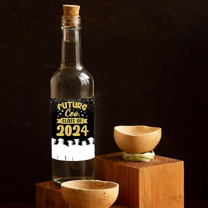 8 Pieces 2024 Graduation Wine Bottle Labels Class of 2024 Wine Bottle Stickers Black Golden Congrats Grad Wine Bottle Cover Decorations for College University Graduation Party Supplies