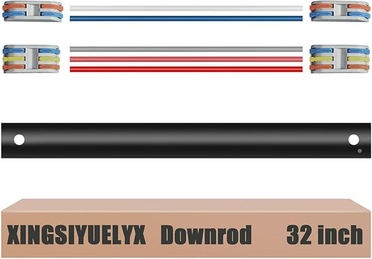 32" Ceiling Fan Downrod, 【1 Outside Diameter】 Black Extended Downrod, including 4 Wire Connectors and 5 Extension Wires (No Threads)