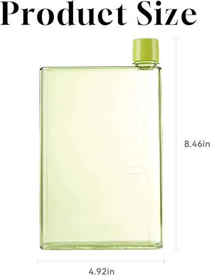 IUI Flat Water Bottle 14 oz, Leak Proof and Slim Reusable Flat Water Bottle, Portable Cute Water Bottle for Purse Pocket School Sports Travel Green