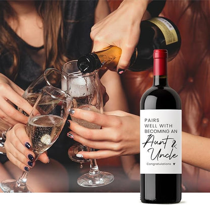 8 Pcs Pregnancy Baby Announcement Wine Labels, Funny Pregnancy Baby Announcement Gifts for Aunt And Uncle Wine Bottle Stickers Labels, Pairs Well With Becoming An Aunt And Uncle Wine Labels