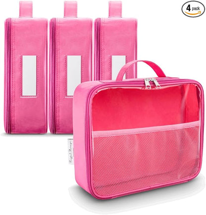 4 Pack Toy Organization Bag, Toy Storage Carry Case for Travel, Car Toy Organization Bag, Toy Storage Organizer for Building Bricks, Tiles, Toys, Games, Crafts (pink, Medium)