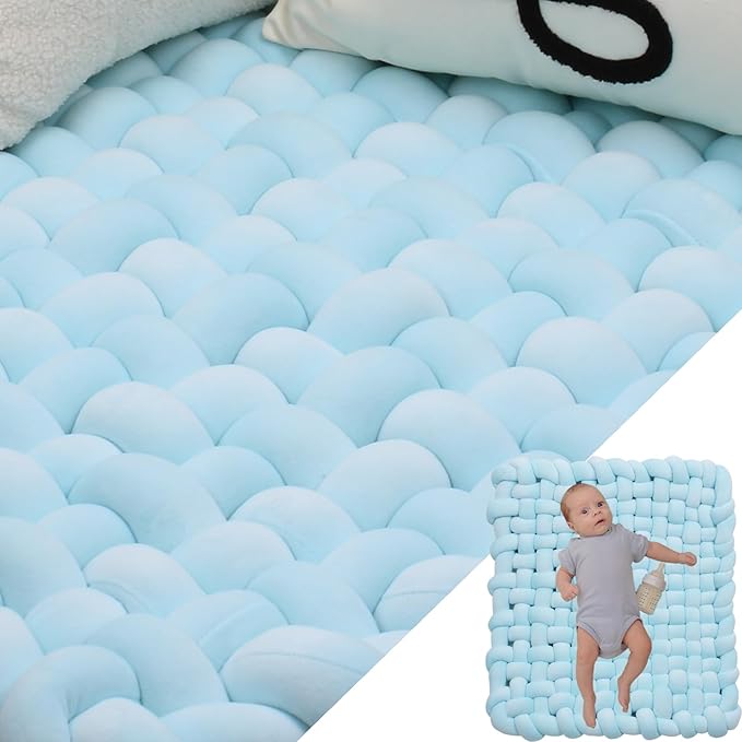 XHJRI Thickened Braided Knot Seat Mat, Knotted Floor Decorative Cushion, Handmade Baby Infant Playing Pad Nursery Rug (27.5 * 31.5 Inch,Blue)
