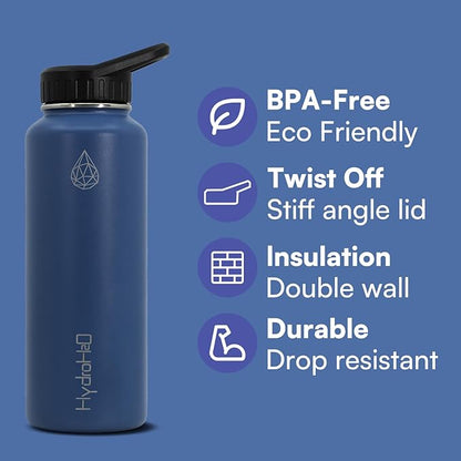 37 oz Insulated Water Bottles with Twist Cap,Stainless Steel Water Bottle, Leak Proof Metal Water Bottle, Resuable Thermos BPA Free Flask, Dark Blue