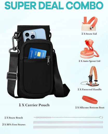 Insulated Water Bottle 32oz with Straw - Pop-up Spout Lid, Paracord Handle, Strap Shoulder Carrier, Protective Boot, Wide Mouth Triple Walled Vacuum Stainless Steel Water Flask for Men Women Gym