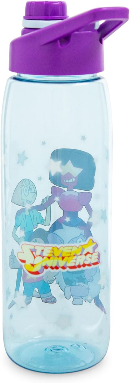 Steven Universe Characters Water Bottle With Screw-Top Handle Lid | BPA-Free Plastic Sports Jug | Holds 28 Ounces