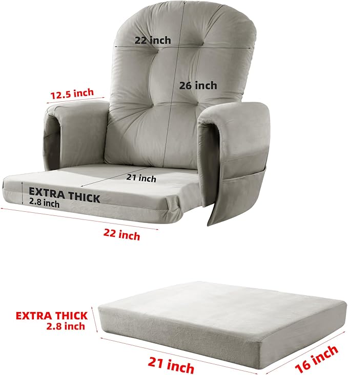 5 PCS Velvet Glider Rocker Replacement Cushions with Side Storage Pocket, Thickened & Supportive Cushions Set for Indoor Nursery Rocking Chair, Khaki