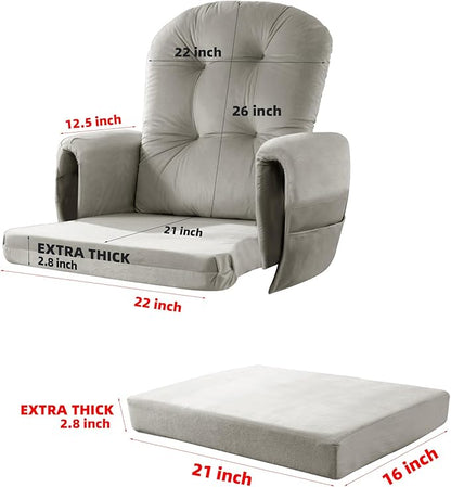 5 PCS Velvet Glider Rocker Replacement Cushions with Side Storage Pocket, Thickened & Supportive Cushions Set for Indoor Nursery Rocking Chair, Khaki