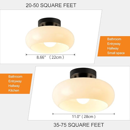 Mid-Century Modern Semi Flush Mount Ceiling Light, Metal Kitchen Light Fixture with Glass Shade,Vintage White and Black Colse to Ceiling Lamp for Entryway Hallway Bathroom (11.0 Inch)