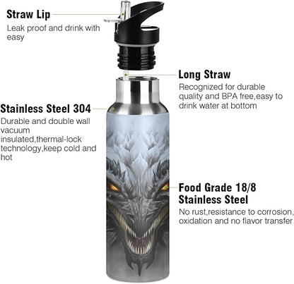 Blueangle 32 OZ Scary Dragon Water Bottle with Straw, Sports Water Bottle BPA Free Stainless Steel Water Jugs for Gym, Kitchen, Working, Outdoor（972）