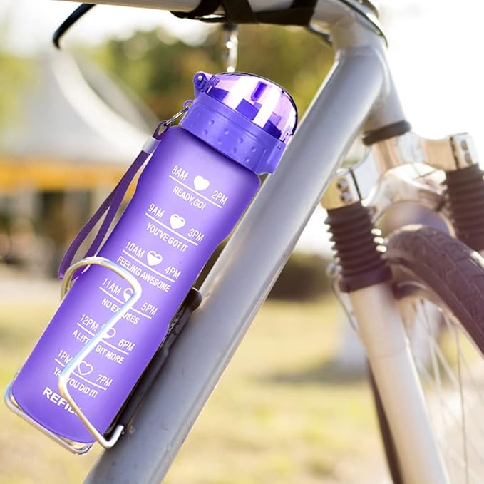 XACIOA Water Bottle with Straw,32oz Plastic Cup with Motivational Time Marker,1L Tritan Sport Lightweight Leakproof BPA-Free,Wide Mouth Fast Flow Ensure You Have Times to Drink,with Straw & Cup Brush