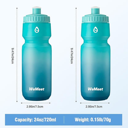 2-Pack Cycling & Sports Water Bottle, BPA Free, Bicycle Squeeze Water Bottle, Mountain Bike Water Bottle with Capacity Scale, for Cycling, Fitness, Camping, Hiking (Green Blue, 24oz)