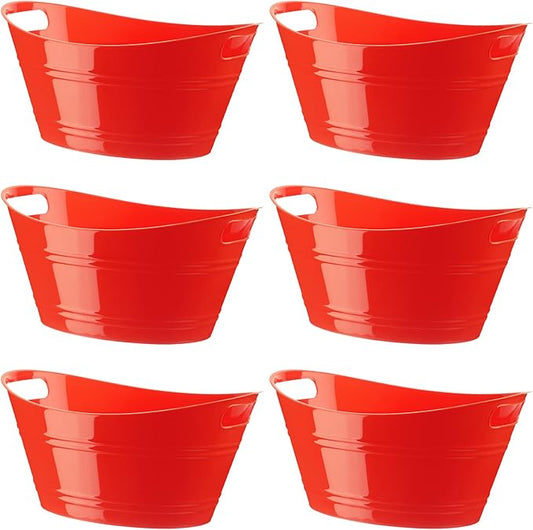 6 Pieces Ice Buckets Bulk, Plastic Ice Buckets with Handles, Oval Storage Tub, Large Capacity Ice Drink Bucket for Party Bar Wine Beer Champagne Beverage Bottle Cooler (Red,4.5 Liter)