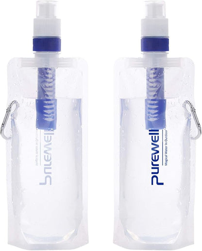 Collapsible Water Filter Canteens for Hiking, Water Bag/Bottle with Filter, Squeeze Water through a Filter, Lightweight, BPA Free, Leak Proof, Emergency Preparedness