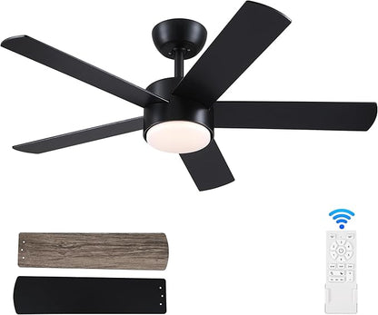 42 inch Black Ceiling Fan with Light Remote Control, LED Ceiling Fans with Lights, 3-Colors Dimmable, Reversible, Modern Ceiling Fan for Bedroom, Dining Room, Living Room