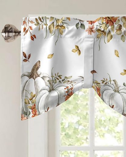 Fall Floral Leaves Blackout Tie Up Valance Curtains for Kitchen Windows Thanksgiving Pumpkins Window Toppers Balloon Shades for Living Room/Bathroom/Bedroom,1 Panel,42" X 12" Boho