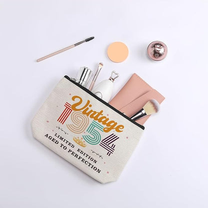 70th Birthday Gifts for Women, 1954 Vintage Makeup Bag, Best 70 Year Old Birthday Gift Ideas for Mom, Bonus Mom, Grandma, Nana, Gigi, Funny Anniversary Ideas for Her