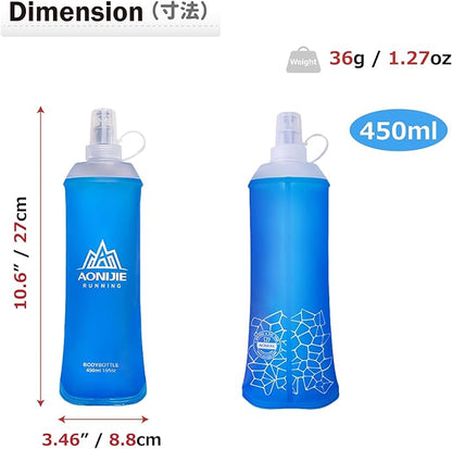 Azarxis TPU Soft Flask Running Collapsible Water Bottles BPA-Free Running Flask for Hydration Pack - Ideal for Running Hiking Cycling Climbing (450ml/15.22oz - 2 Pack)