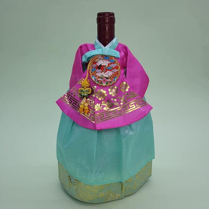 Korean Traditional Clothes Hanbok Wine Bottle Cover Housewarming Gifts,First Home House Homeowner Gifts (Queen-Mint)