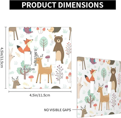 Cartoon Animal Deer Bear Fox Light Switch Cover Decorative Double Toggle Plastic Wall Plate Outlet Cover for Women Girls Bedroom Kitchen Living Room Decor 4.5 * 4.5