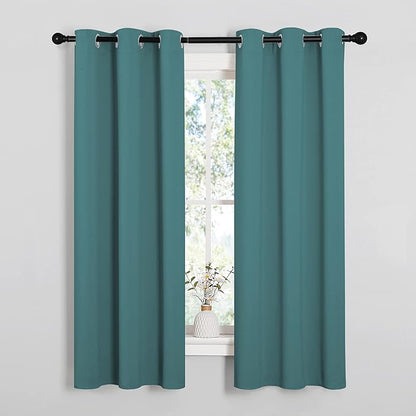 NICETOWN Kitchen Curtain Panels Blackout Draperies, Thermal Insulated Solid Grommet Blackout Curtains/Drapes (Sea Teal, One Pair, 34 by 63-Inch)