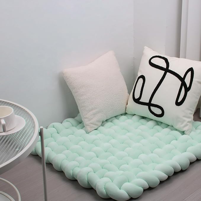 XHJRI Thickened Braided Knot Seat Mat, Knotted Floor Decorative Cushion, Handmade Baby Infant Playing Pad Nursery Rug (27.5 * 31.5 Inch,Light Green)