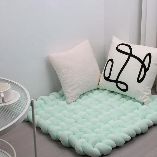 XHJRI Thickened Braided Knot Seat Mat, Knotted Floor Decorative Cushion, Handmade Baby Infant Playing Pad Nursery Rug (27.5 * 31.5 Inch,Light Green)