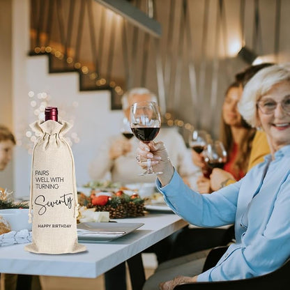 70th Birthday Gifts for Women Men, 70 Years Old Birthday Wine Bag, 70th Birthday Decorations, Happy 70th Birthday Party Wine Bag Gifts, Pairs Well With Turning 70, 1 Wine Bag With 1 Birthday Card