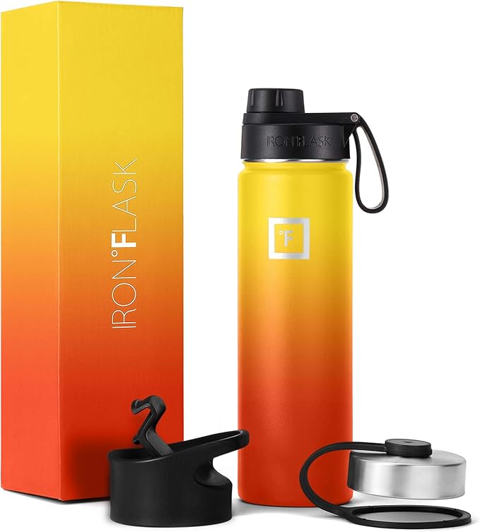IRON °FLASK Sports Water Bottle - 22 Oz 3 Lids (Wide Spout Lid), Leak Proof - Stainless Steel Gym & Sport Bottles for Men, Women & Kids - Double Walled, Insulated Thermos, Valentines Day Gifts Him/Her