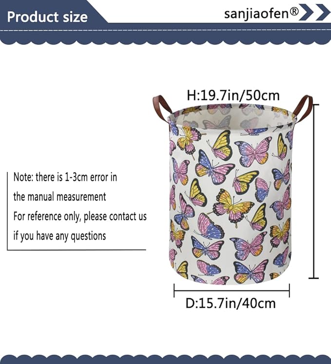 Kids Laundry Hamper,Girls Hamper, Butterfly Laundry Basket,Collapsible Baby Storage Baskets for Girls Room Decor,Nursery Hamper,Bedroom,Toy Organizer, Gift (Butterfly) …