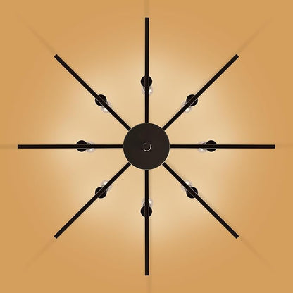 8-Light Modern Farmhouse Black Geometric Chandelier, Adjustable Height Dining Room Light Fixtures Over Table, Large Industrial Metal Chandeliers for Dining Room Kitchen Island Entryway