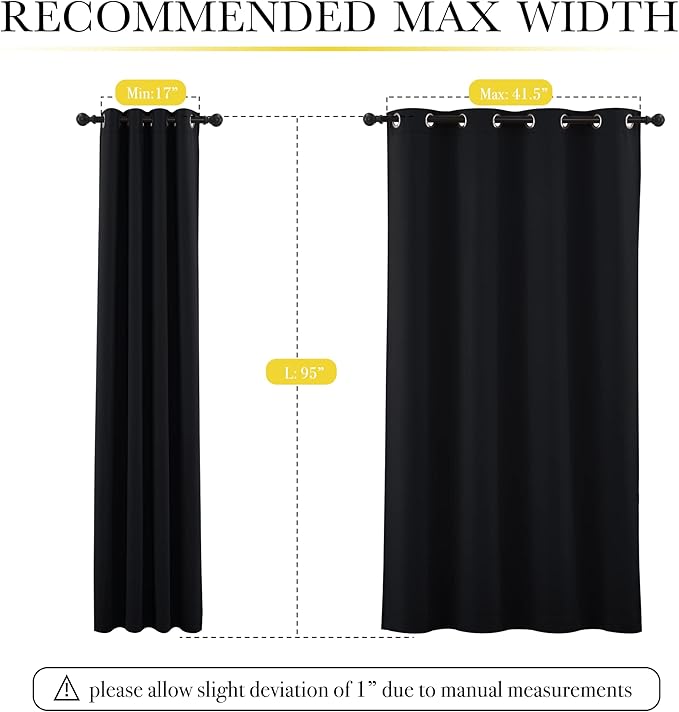 NICETOWN Cold Blocking 100% Black Out Curtains 95 inch Long, Durable Same Color Lined Blackout Drapes for Bedroom, Energy Saving Long Curtains for Patio Sliding Door, 52 inches x 95 inches, 2 Panels