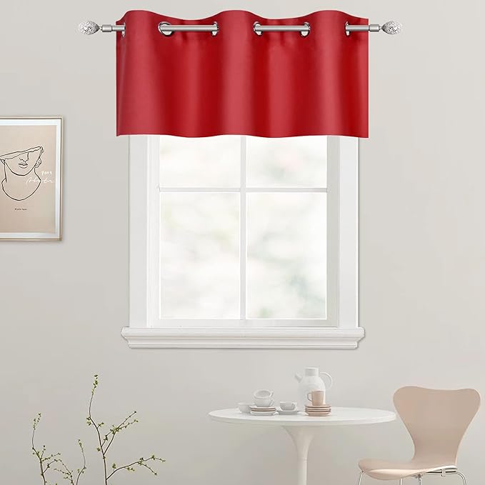 Red Valance for Kitchen Blackout Grommet Curtain Valance Window Treatment for Living Room Short Straight Drape Valance for Bedroom Kids Room/Basement/Loft 42X18 Inch Long 1 Panel