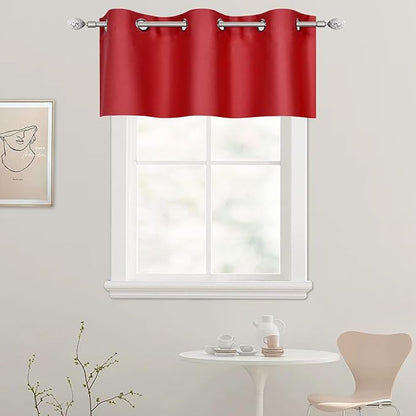 Red Valance for Kitchen Blackout Grommet Curtain Valance Window Treatment for Living Room Short Straight Drape Valance for Bedroom Kids Room/Basement/Loft 42X18 Inch Long 1 Panel
