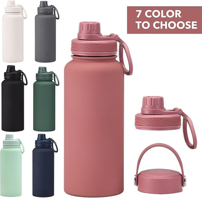 Smoky Pink 32 OZ Insulated Water Bottle, Large Metal Insulated Stainless Steel Water Flask, Big Sports Travel Water Bottle with 2 Lids, Insulated Thermos Thermal Mug Cup