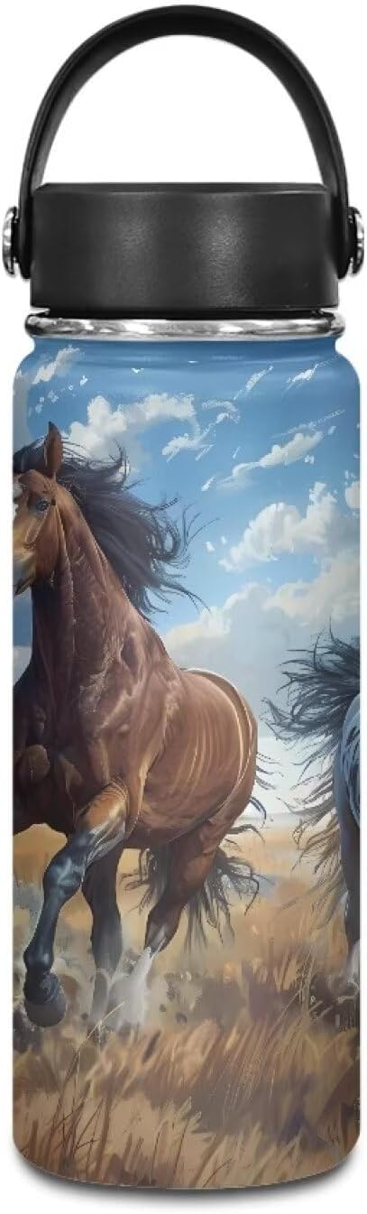 Horse Insulated Water Bottle with Handle 20 Oz Reusable Water Jug Thermal Water Bottles Keeps Iced Water Cold for Hours Sports Bottle