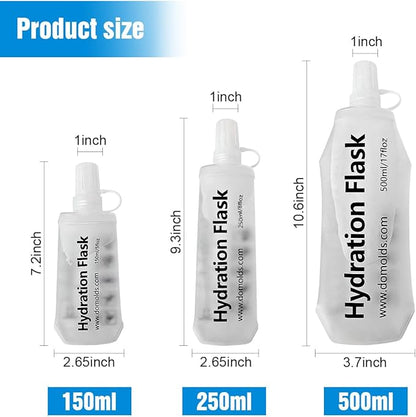 500ML Soft Flask, Running Water Bottle Foldable TPU Hydration Flask for Running Hydration Pack Cycling Hiking Marathon, Clear Pack of 2