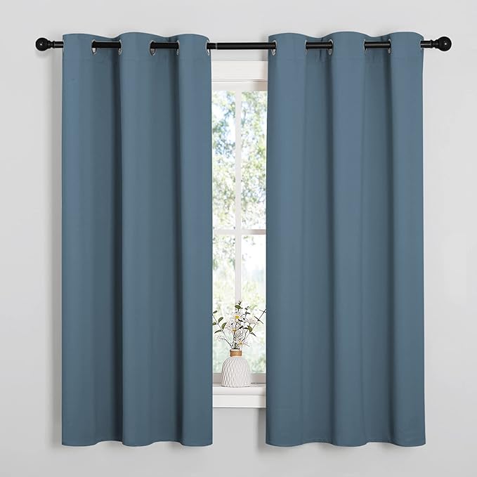 NICETOWN Room Darkening Curtains 63" Length, Thermal Insulated Blackout Panels for Bedroom Bathroom Office Kitchen Playroom Kids Room Nursery Decoration (Smoky Blue, 2 Panels, W42 x L63 -Inch)