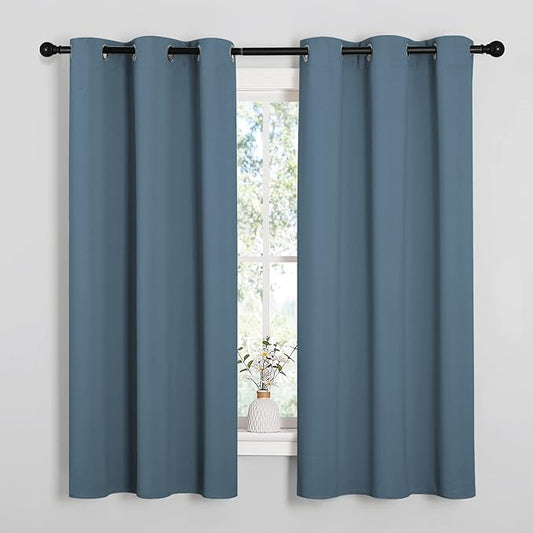 NICETOWN Room Darkening Curtains 63" Length, Thermal Insulated Blackout Panels for Bedroom Bathroom Office Kitchen Playroom Kids Room Nursery Decoration (Smoky Blue, 2 Panels, W42 x L63 -Inch)