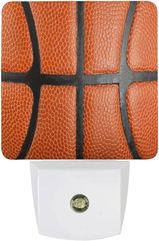 LED Night Lights Lamp with Dusk to Dawn Sensor, Orange Leather Textured Basketball Night Lamp, Night Lights Plug Into Wall for Kids Room, Bedroom, Bathroom, Kitchen, Hallway