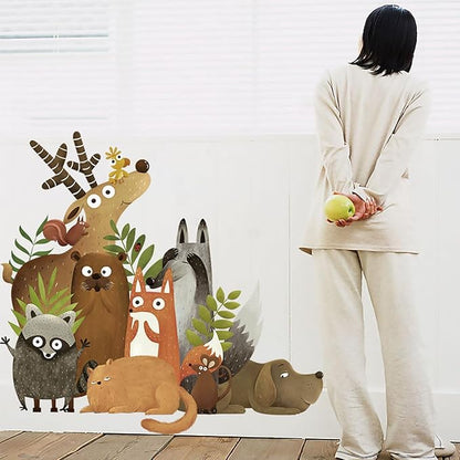 Jungle Animals Wall Decals Woodland Animal Wall Sticker Elk Dog Squirrel Civet Cat Wall Stickers Kids Room Baby Nursery Bedroom Door Wall Decor