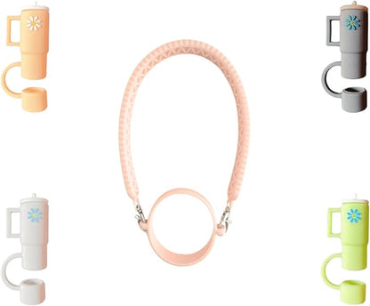 Stanley Accessories Water Bottle with Strap Bottle Sling Carrier with Handle Attachment Fits Most 8-40oz Tumbler & Stanley + 4Cute Straw Covers 3D Straw Toppers Gift Set-Cup