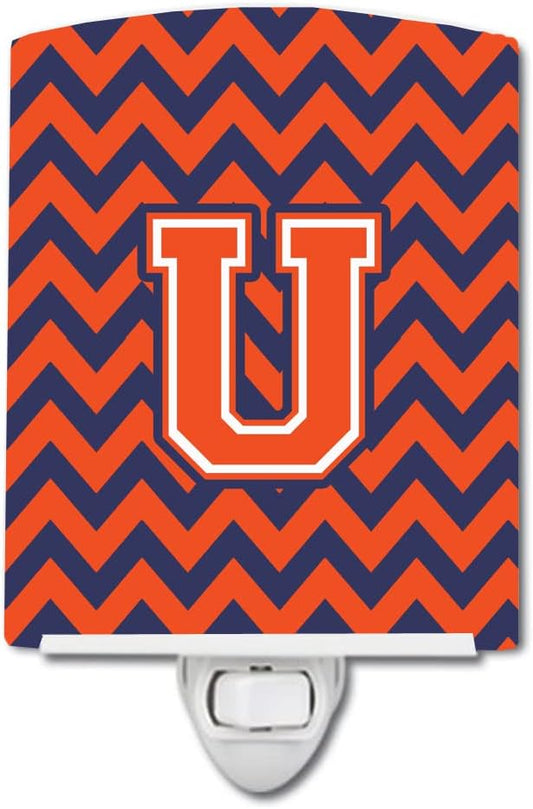 Caroline's Treasures CJ1042-UCNL Letter U Chevron Orange and Blue Ceramic Night Light Compact, UL-Certified, Ideal for Bedroom, Bathroom, Nursery, Hallway, Kitchen, 6x4x3, Multicolor