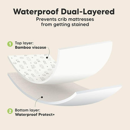 2-Pack Waterproof Crib Sheets for Boys, Girls - Viscose Derived from Bamboo Crib Sheets Neutral, Crib Mattress Protector Sheet, Soft Toddler Bed Sheets, Fitted Baby Crib Sheets Girl, Boy (Woodland)