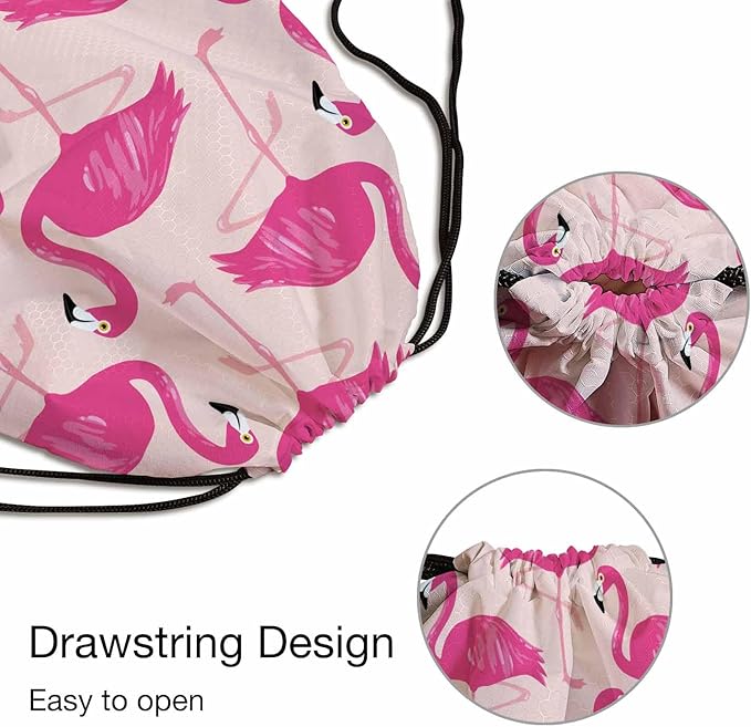 Drawstring Backpack Pink Flamingos Lightweight Gym Backpack Wildlife Tropical Bird Safari Romantic for Women Men 14x16.9 Inch