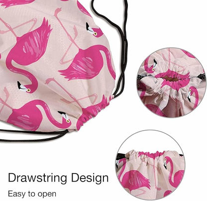 Drawstring Backpack Pink Flamingos Lightweight Gym Backpack Wildlife Tropical Bird Safari Romantic for Women Men 14x16.9 Inch
