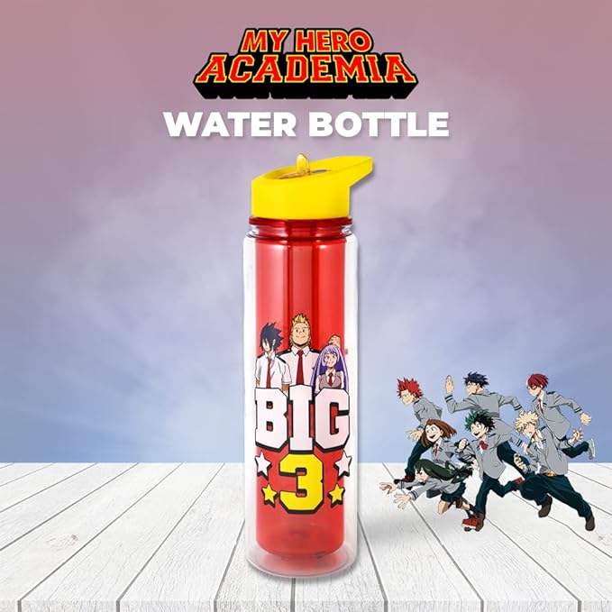 Just Funky My Hero Academia UA’s Big 3 Water Bottle | 17 Oz Plastic Water Bottle | Featuring Tamaki Amajiki, Mirio Togata, Nejire Hado | MHA | Anime Water Bottle | Kitchen Deco | Officially Licensed