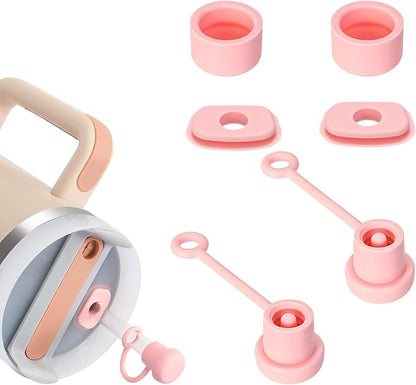 2 Set Spill Stoppers for Stanley Cup 20oz/30oz/40oz/64oz, Leak Proof Accessories for Stanley Tumbler with Straw Cap and Square Pad and Round Cover (Pink, 2)